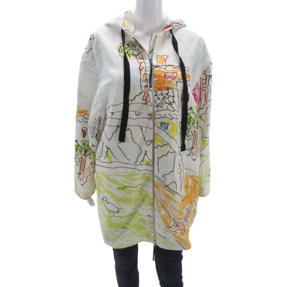 Marni Women Anorak Jacket White Geometric Zip 100% Polyester Size 44